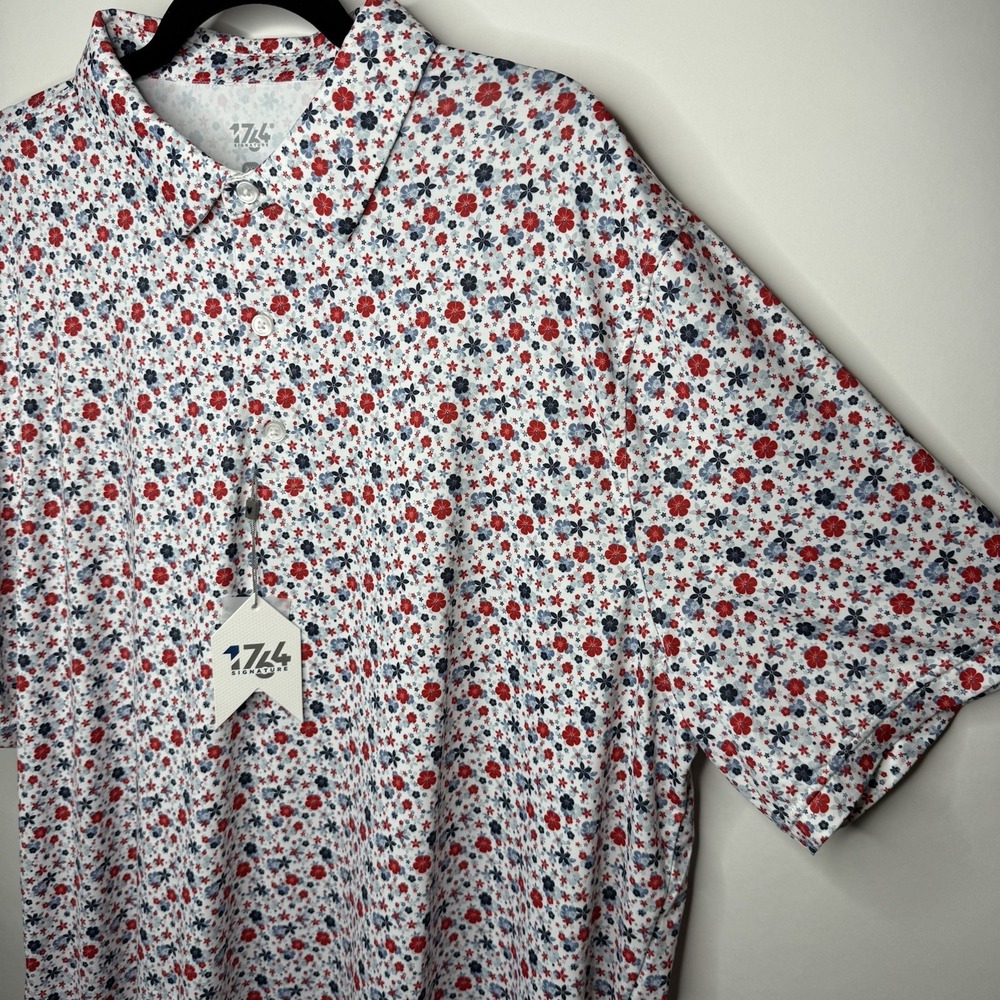 1764 Signature Golf Sprig Polo 2XL Red White Blue Floral Flowers Athletic Fit